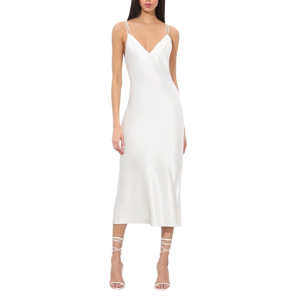 Alice + Olivia Dress Off White Satin V-Neck Midi Slip Size 8 NEW